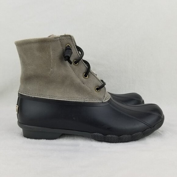✅Sperry Saltwater Black Grey Duck Leather Boots Women's 9.5 Winter Work Wear - Picture 6 of 12